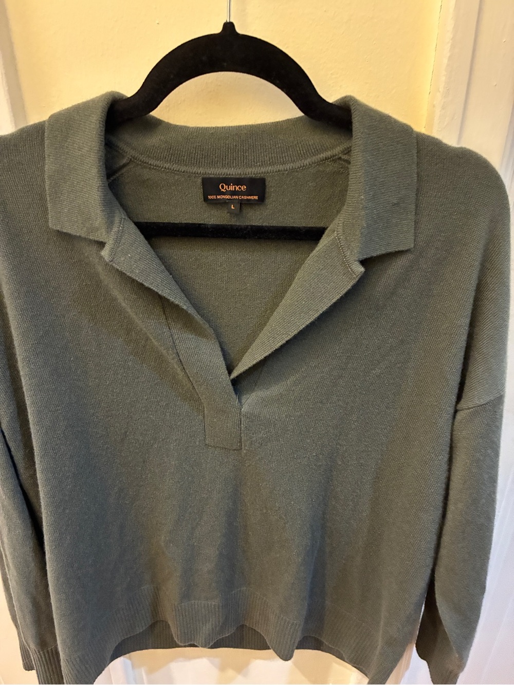 Quince 100% Cashmere Polo Sweater - Olive Green - Picture 3 of 5